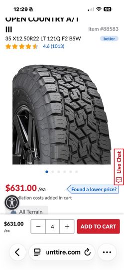 6 Used Tires- LT335/ 50R22  All Terrain Open Country Toyo