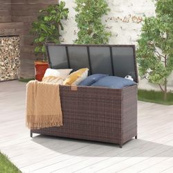 120 Gallon Large Deck Box, Outdoor Storage Box Waterproof Wicker Patio Bin for Pool Garden Cushion