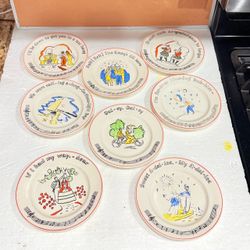 Vintage Song-Themed Ceramic Plates Set of 8