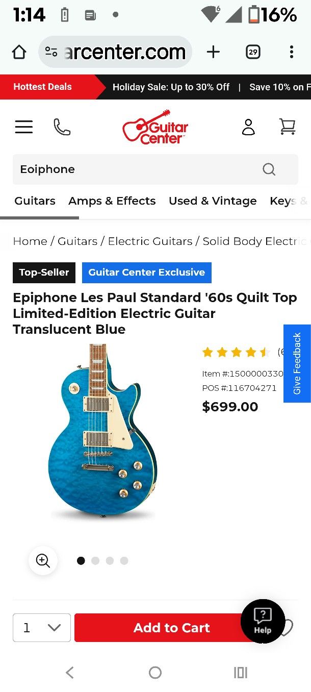 Epiphone Brand New Quilt Top 60s Style Les Paul Mint Cond