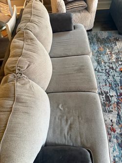 Large Gray Fabric Sectional Sofa with Round table