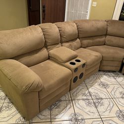 Sectional Couch With Speakers, Pull Out Bed And Two Reclining Seats