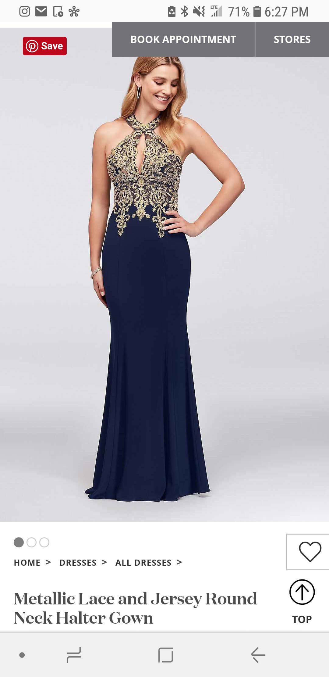 Navy Blue and Gold Prom Dress