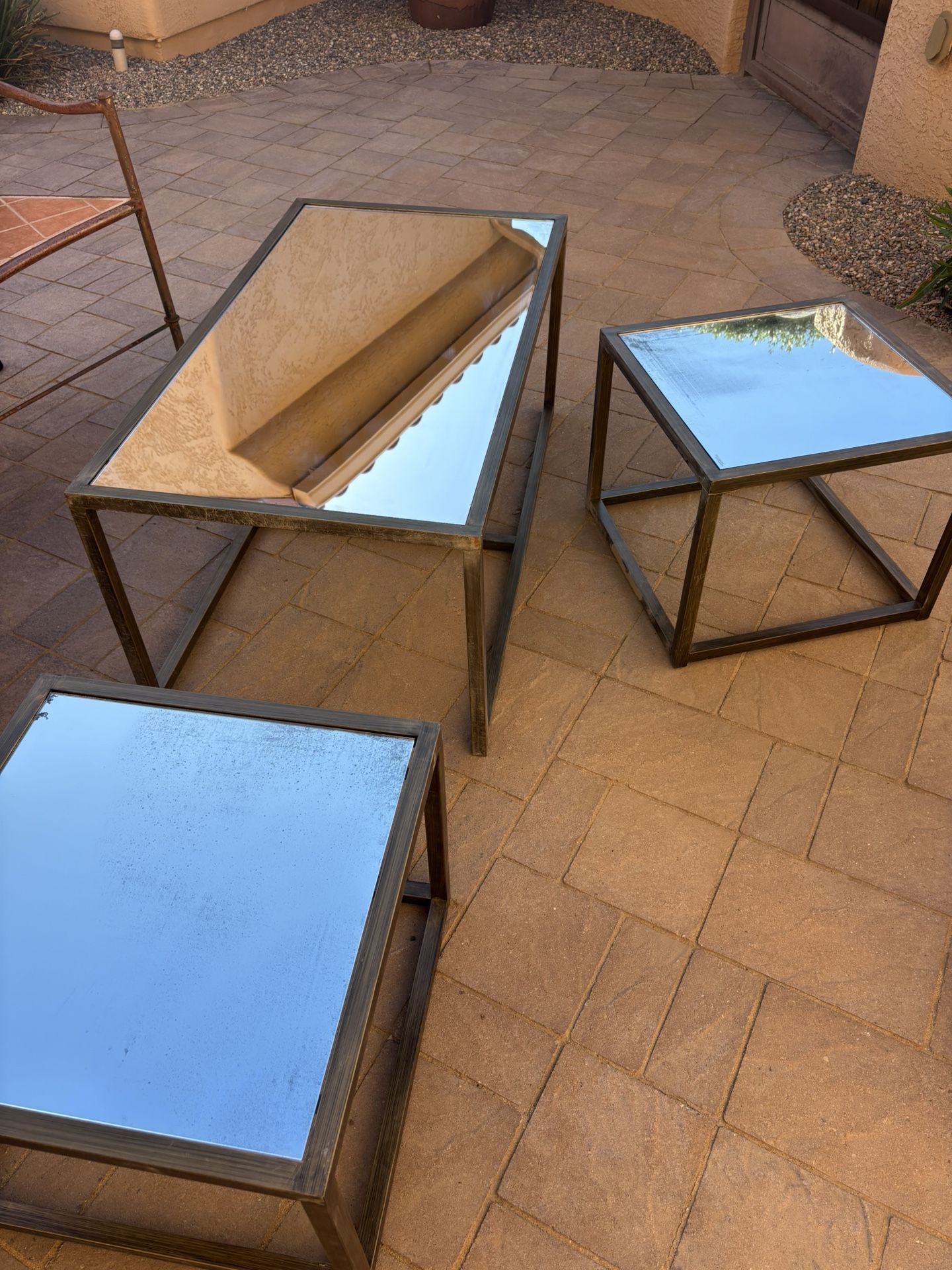 Mirror Glass Top Coffee Tabes Set