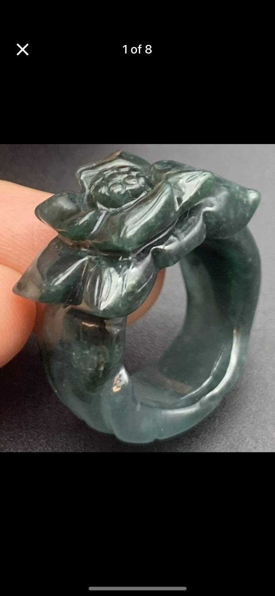 Certificate Jadeite Jade Myanmar Burmese Green Rose Lotus Flower Ring No.5.25