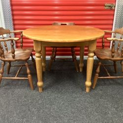 Wood Dining Table With Three Chairs And A Leaf - Will Deliver