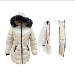 Off White Faux Fur Hoddie Puffer Jacket