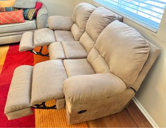 Tan Microfiber Dual Reclining Sofa - Excellent Condition - $100 OBO