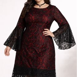 Defining Diva's women's midi dress black and red, plus-size 3XL fit and bell