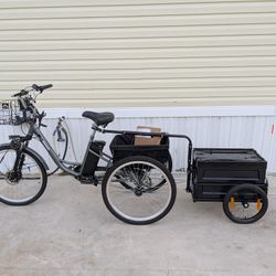 grey electric tricycle like new 20mph top speed w trailer & spare parts + bike cover