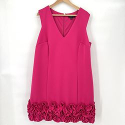 Lane Bryant Pink Fuschia Sleeveless Dress w/ Floral Ruffle Hemline Women's 18