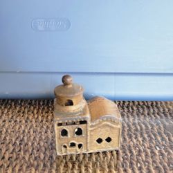 Vintage Cast Iron MOSQUE Penny Antique BANK 3" Tall Original Gold Paint