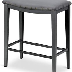 New in a box, Grey Bar Stool Counter Height 24 Inches  Backless Barstool for Kitchen Counter Modern Saddle Stool Velvet Nailhead Upholstered Stool, 1P