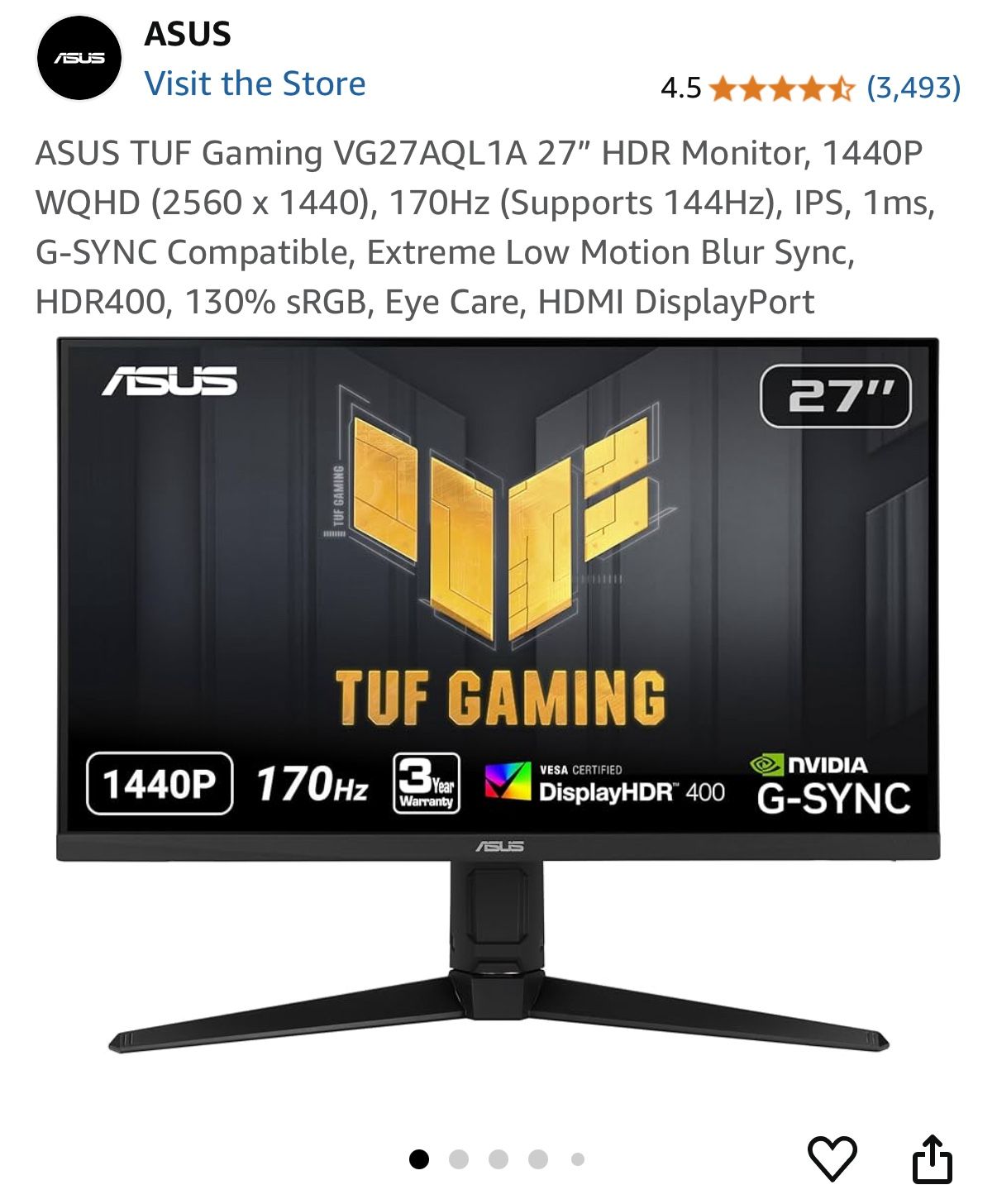 Asus Vg27aql1a Asus Monitor 170 Hz ASUS VG27AQL1A 27