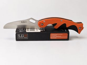 5.11 Tactical Series Double Duty Responder Tool, Model 51073, Orange Handle Folding Rescue Knife with Box