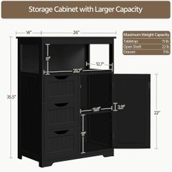 Black Storage Cabinet with Drawers and Door