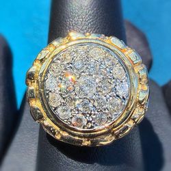 14k solid yellow gold 1CTW Natural Diamond nugget men’s fashion ring sz10