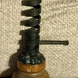 Vintage Courting Candle Holder, Wood Base And Iron Top
