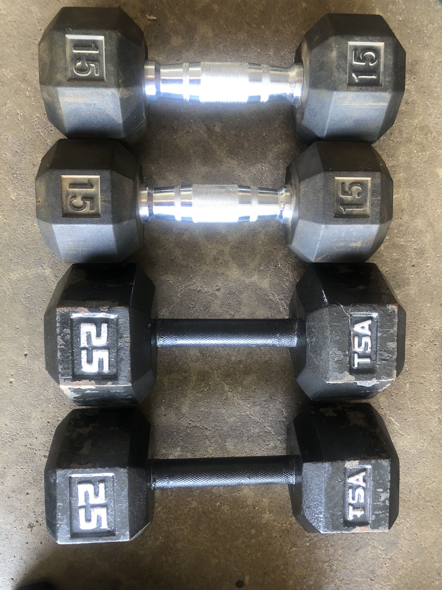Dumbbell Hex Weights 15 And 25 Lbs 