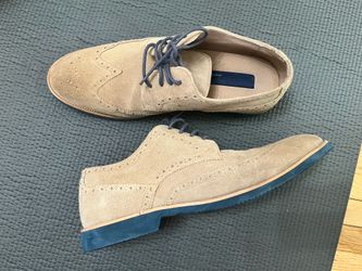 Joseph Abboud Taupe Suede Wingtip Derbys with Blue Accents