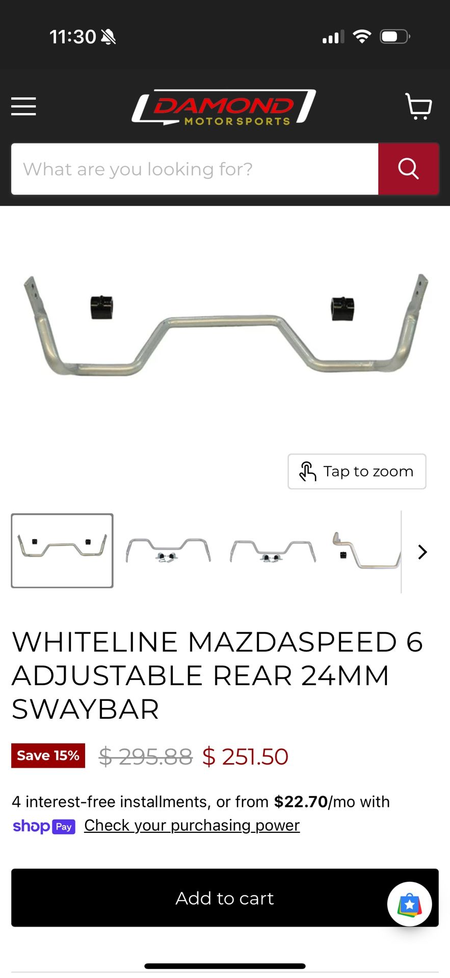 Mazdaspeed6 Whiteline 24mm Rear Sway Bar