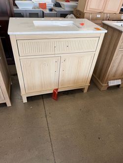 Riley 36 in. Single Sink Freestanding Light Birch Bath Vanity with White Engineered Stone Top