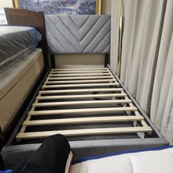 Brand New Light Gray Linen Twin Platform Bedframe