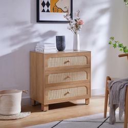 Natural Wood Rattan Dresser