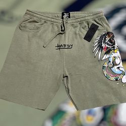 Ed Hardy Green Fleece Shorts Size Medium NWT
