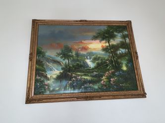 Beautiful Nature Painting with Detailed Gold Frame