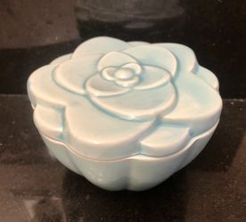 Robins Egg Blue Rose Ceramic Trinket Box