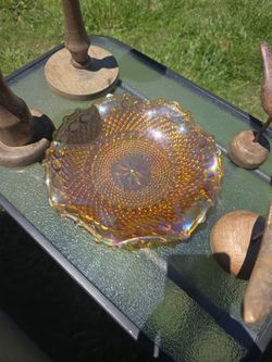 Vintage Indiana Carnival Glass Iridescent Gold Crimped Hostess Plate