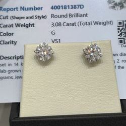 14KT 0.50Ctw-6Ctw Lab Diamond Solitaire Stud Earrings EGL Certified