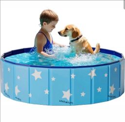 mandla Foldable Kiddie Pool, Hard Plastic Kiddie Pool for Dogs, Dog Pool for Pets Bathing, Portable PVC Dog Bathtub Outdoor Kids Swimming Pool for Pet