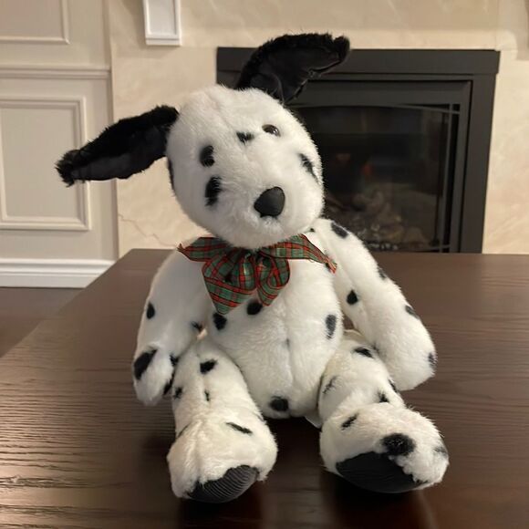 Beautiful Dalmatian Dog Stuffed Animal Corduroy Paw Pads with Red Green Plaid