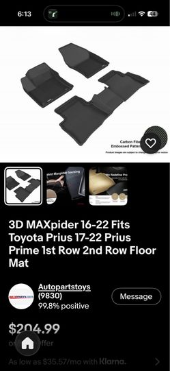3D Floormats for 2016-2022 Toyota Prius