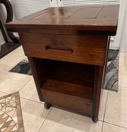 Solid Wood Rolling Utility Cart with Drawer & Shelf