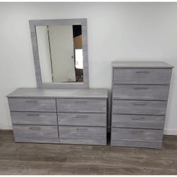 Gray Dresser Whit Mirror And Chest - Cómoda Con Espejo Y Gavetero Color Gris 