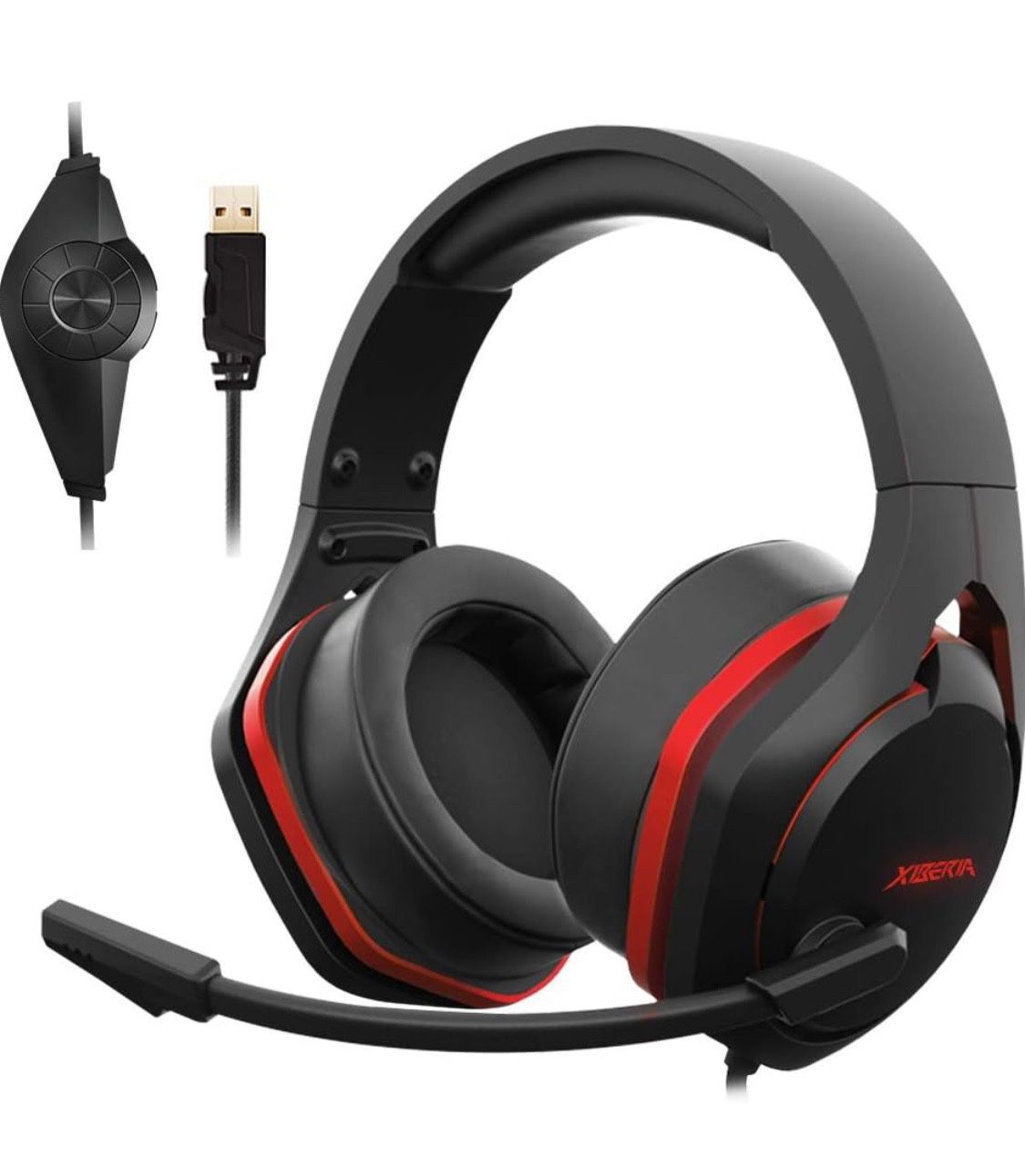 Gaming Headset for PC / Strong Bass Virtual 7.1 Sound / USB Headphones with Noise Cancelling Microphone RGB Lights Plug & Play for Laptops Computers