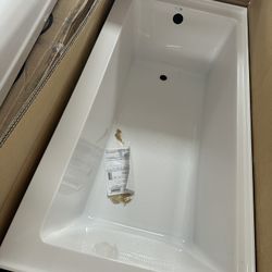 66 in. x 32 in. Soaking Acrylic Alcove Bathtub with Left Drain in Glossy White, External Drain in Brushed Nickel