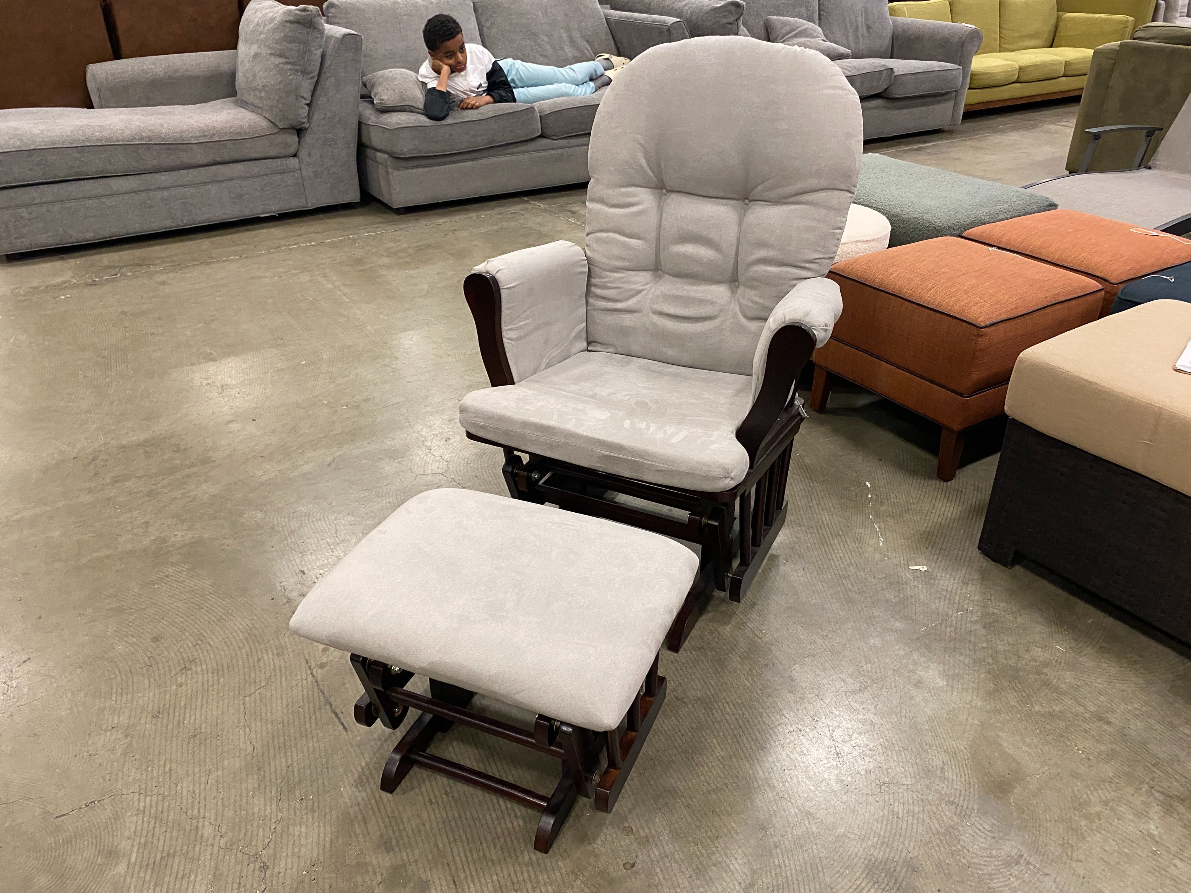 LONGWOOD Black Cherry Gliding Rocker with Grey Cushion
