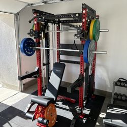 PRO SERIES Ultimate 3-1 Half Rack Functional Trainer w/Smith Machine Bar | 400lb Stack | Gym Equipment | Fitness | Commercial | Squat Rack 