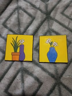 Set of 2 Small Floral Paintings on canvas