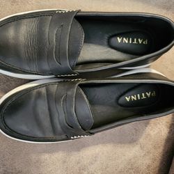 Women's BLACK  Leather Penny Loafers PATINA 