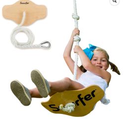 Swurfer Swift Maple Wood Curved Disc Swing with Heavy Duty Braided Rope Holds up to 150 Pounds Ages 4 and Up