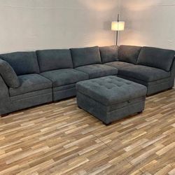Thomasville Tisdale 6-Piece Modular Sectional + Storage Ottoman – Dark Gray