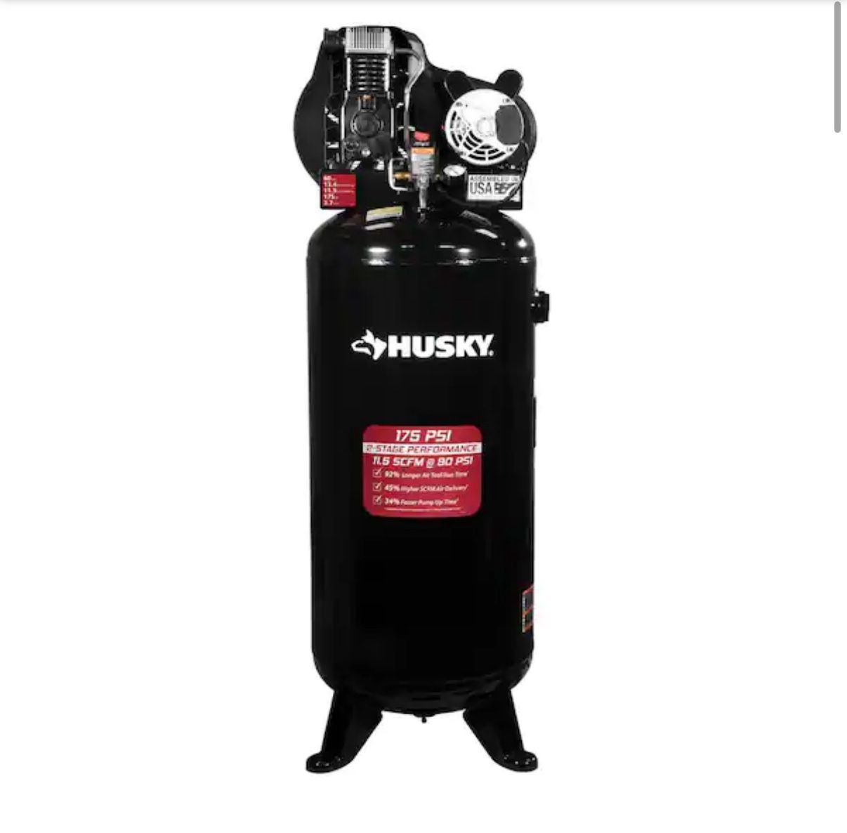 Husky 60 Gal. 3.7 HP 1-Phase 175 PSI Oil Lubed Belt Drive Stationary Electric Air Compressor