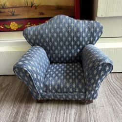 Blue Upholstered Chair For Small Dolls Or Bears 4-5” Tall 5-6” Wide