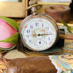 1895 Silver & Rose Gold Pocket Watch Antique 