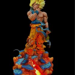 38cm Led Light Dragon Ball Super Saiyan Goku Resin Statue.   
